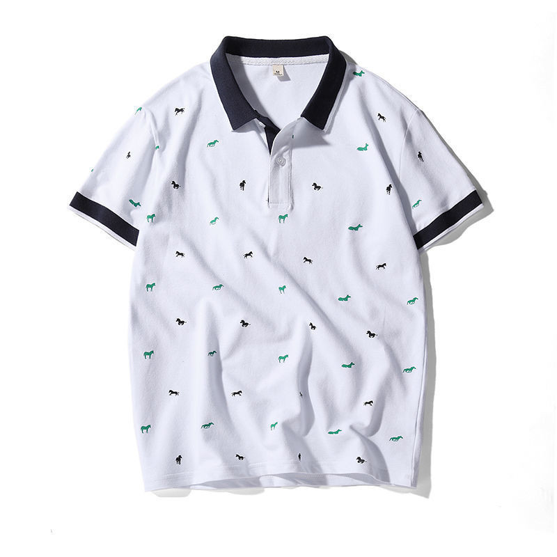 เสื้อโปโลผู้ชายฤดูร้อน เสื้อโปโลผู้ชายพิมพ์ ระบายอากาศ แขนสั้น 5 สี