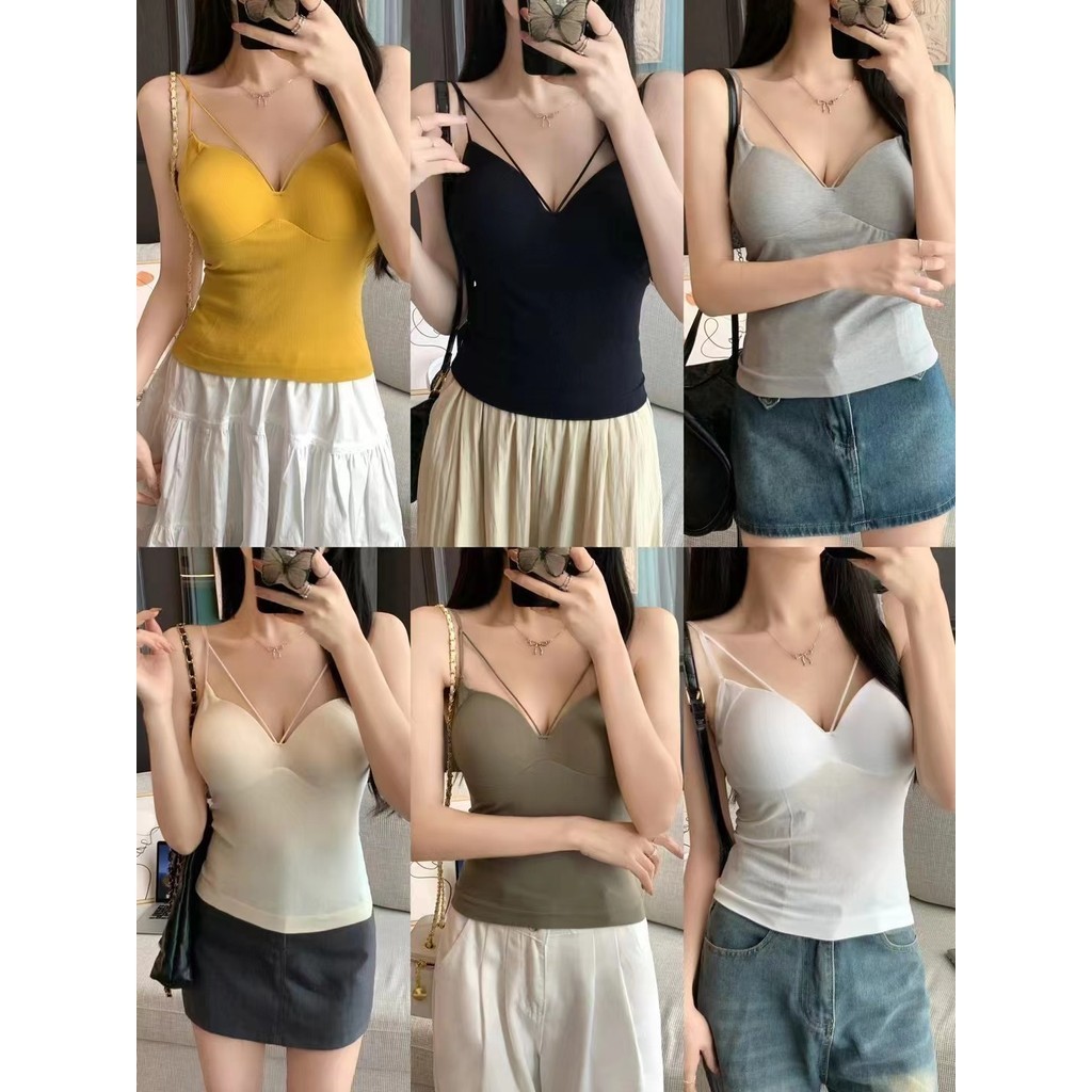 Anne เสื้อสายเดี่ยว สีพื้น มีฟองน้ำ สายปรับความยาวได้ เสื้อกล้าม สไตล์เกาหลี หลากสี มินิมอล #FY2077-P
