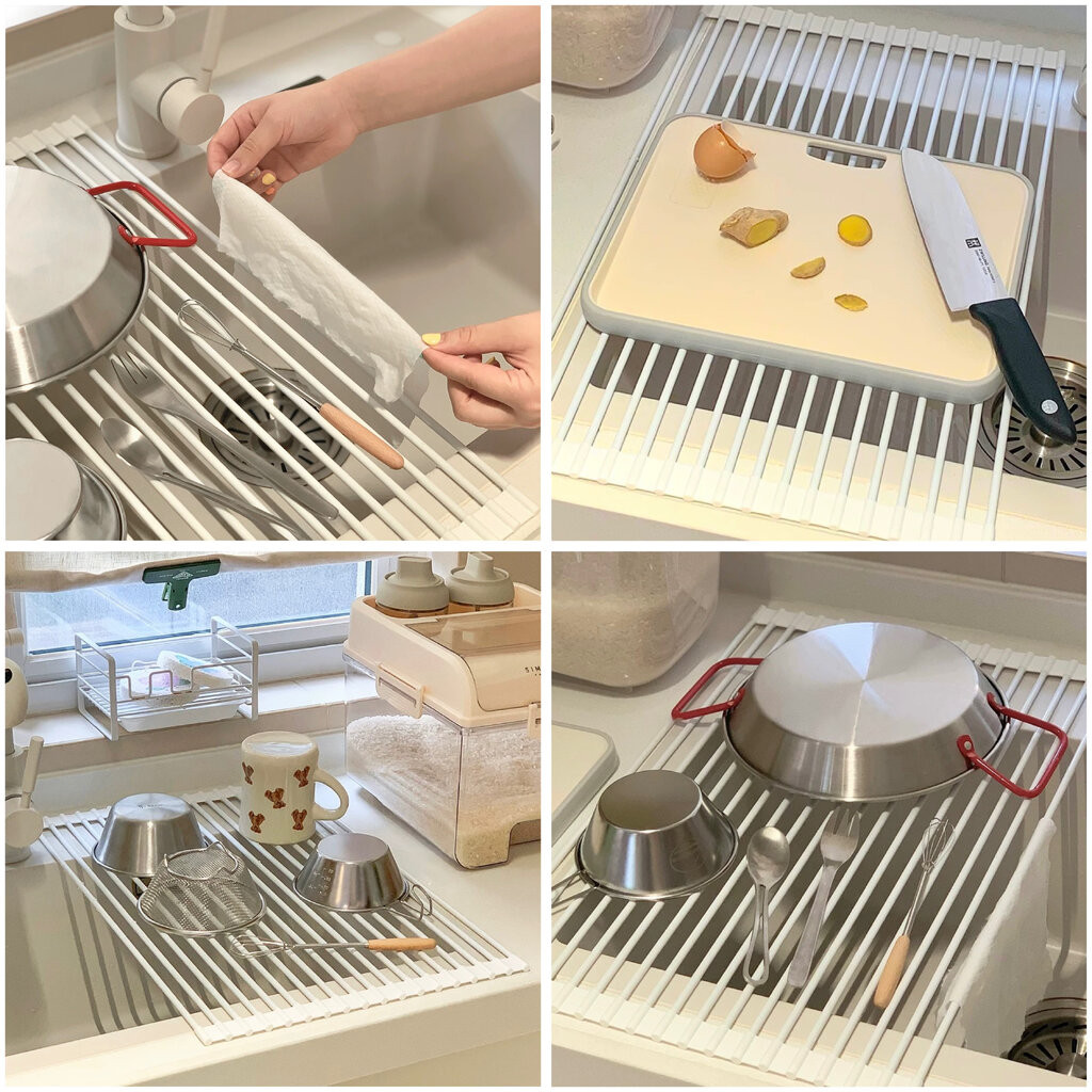 Omocha - Roller rack ที่วางเสริมสำหรับพักจานบริเวณอ่างล้างจาน ตะแกรงม้วนที่คว่ำจาน