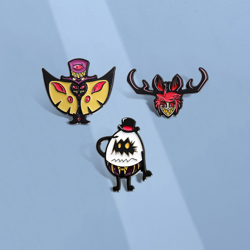 อะนิเมะ Hazbin โรงแรมเข็มกลัดการ์ตูนปีศาจ Hell เข็มกลัดโลหะ Pins Lapel Badges เครื่องประดับกระเป๋าเป้สะพายหลังอุปกรณ์เสริมของขวัญสําหรับเพื่อน