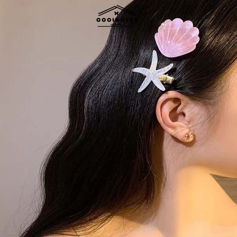 ในไทย💖กิ๊บติดผมปลาดาวเปลือกหอยประดับมุกสไตล์ฮาวายแฟชั่นฤดูร้อนสําหรับผู้หญิงหน้าม้าข้างคลิป.COD - รูปที่ 3