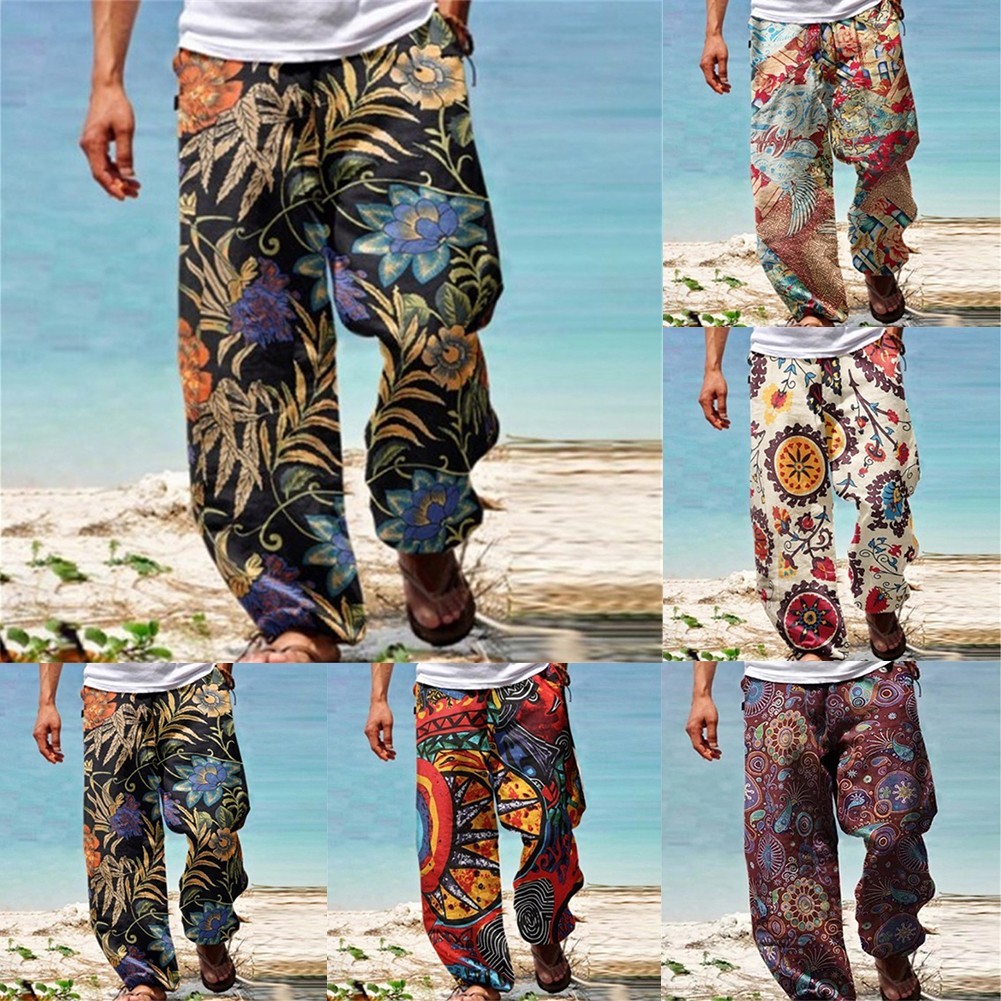 ⭐  BIG DISCOUNTS⭐ HOTMens Casual Baggy Haremกางเกงเอวยางยืดชายหาดหลวมขากว้างHippyกางเกงTRSBX-TH[ TRSBX-TH]