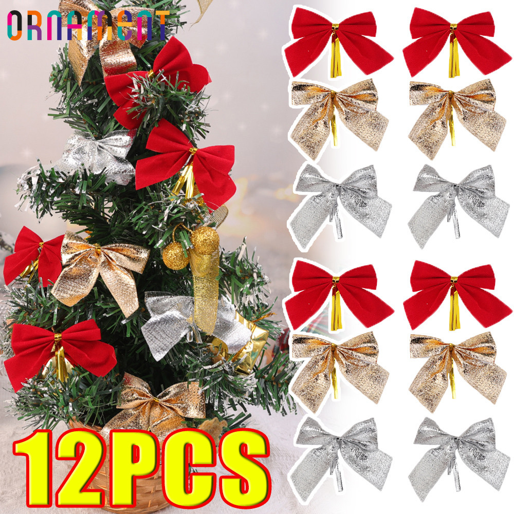 ริบบิ้นสีทองสีแดง Bowknot - จี้โบว์ต้นคริสต์มาส - เครื่องประดับกล่องนําเสนอคริสต์มาส - ปีใหม่อุปกรณ์ปาร์ตี้คริสต์มาส - เครื่องประดับแขวน DIY - ของตกแต่งบ้าน