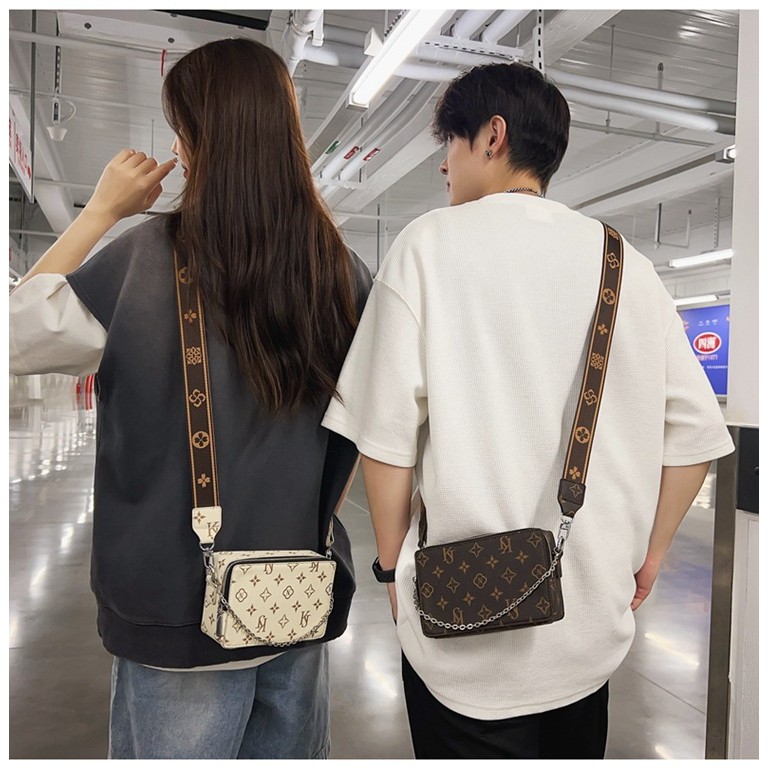 🌞SUNWISH🌞 SWS-Ja88 2024 รูปแบบใหม่หรูหราลายดอกไม้ PU หนังแฟชั่นกล่องเล็กกระเป๋าสะพายสำหรับผู้ชาย