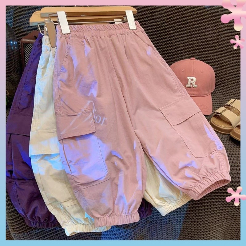 Girls' Pants Summer Thin2024Overalls Ice Silk Korean Style Children Lightweight Ankle-Tied Summer Children's Trousers
