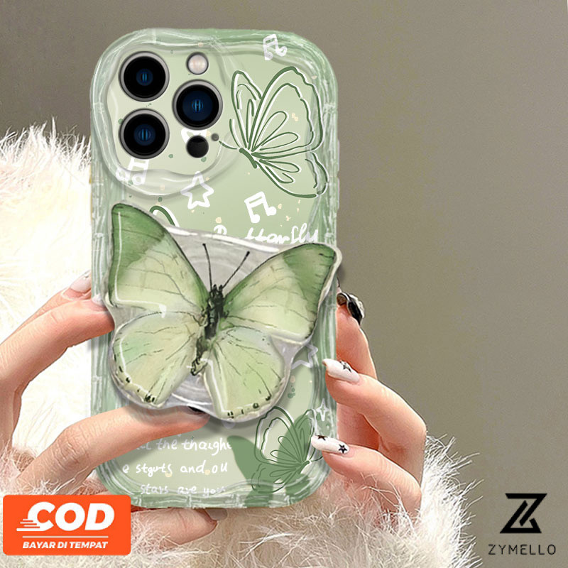 เคสโทรศัพท์ realme Note 60 C65 C63 C67 C55 C53 C33 C31 C51 C30 C35 Note 50 Realme 10 Realme C21Y C25Y Realme C15 C25 5S 5I C2 Narzo 50A Simpleสีเขียวผีเสื้อซิลิโคน