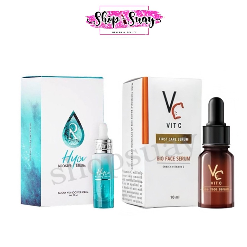 แบบขวด Ratcha Vit C Bio Face 10ml. & Hya Serum 15ml. รัชชาเซรั่ม วิตซี  10มล. และ ไฮยาเซรั่ม รัชชา 15มล.