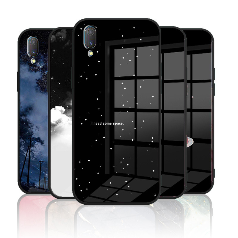 เคสกระจก Vivo V11 V11pro 1804 เคสกระจกนิรภัยฮาร์ดฝาหลังขอบซิลิคอนอ่อน