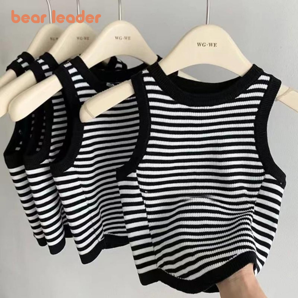 หมีผู้นําเกาหลีลายแขนกุดด้านบนฤดูร้อนใหม่บางรอบคอเสื้อยืดธรรมดาสบายๆเด็กชายและเด็กหญิงพื้นฐานเสื้อกั๊ก