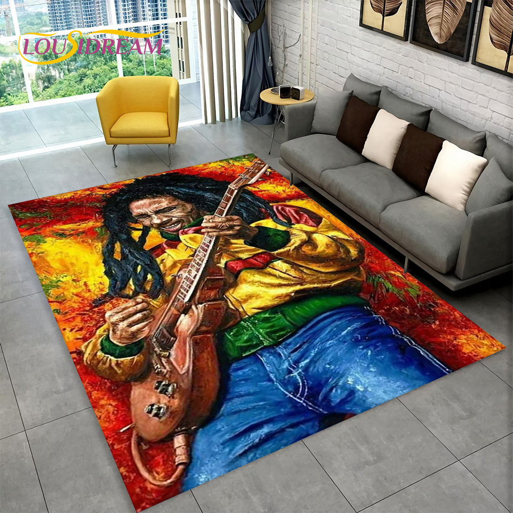 Bob Marley Reggae เพลงใบเมเปิ้ลพรมพื้นที่จาเมกา,พรมสําหรับห้องนั่งเล่นห้องนอนโซฟาพรมเช็ดเท้าตกแต่ง,พรมปูพื้นกันลื่น