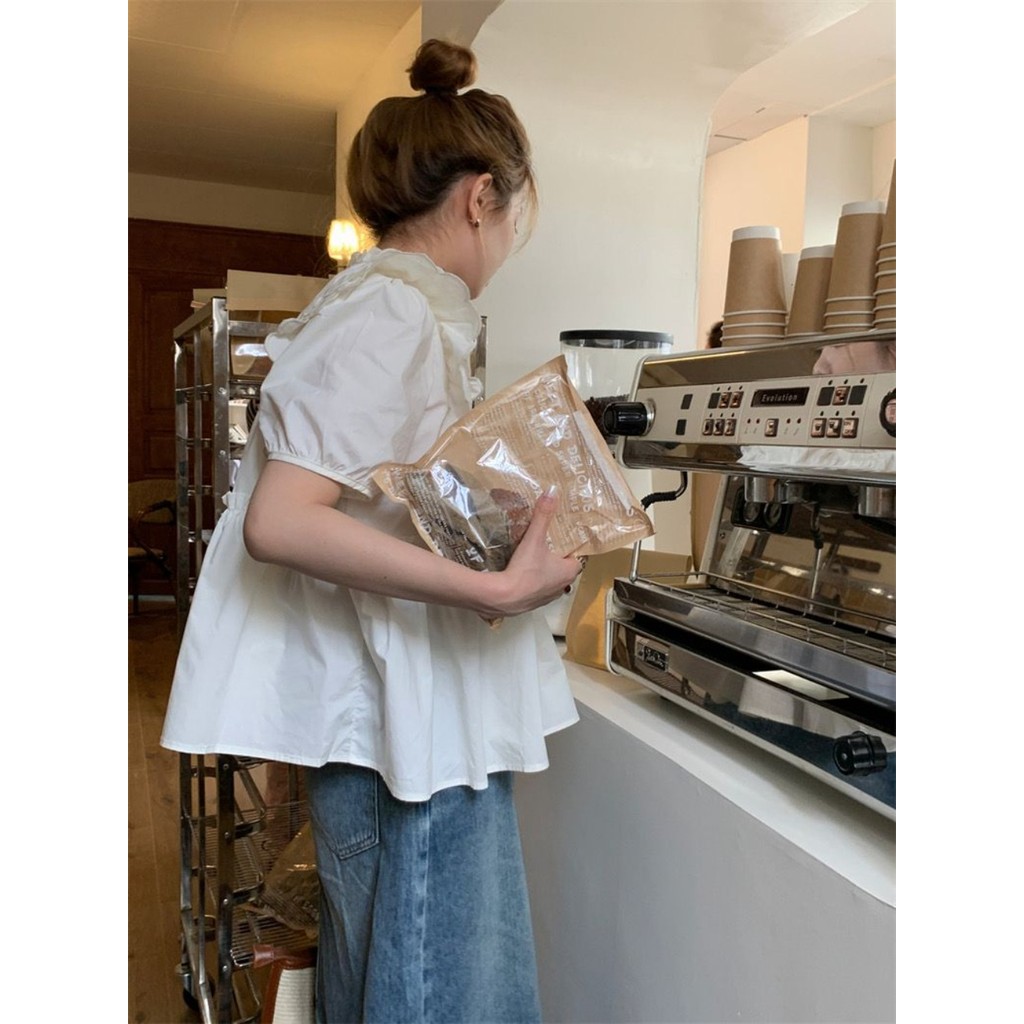 ฤดูร้อนคนตัวเล็กเชื้อราปักแขนสั้นอารมณ์ฝรั่งเศสด้านบนหลวมที่เรียบง่ายอเนกประสงค์ออกแบบซอกเฉพาะเสื้อผู้หญิงเสื้อผ้าผู้หญิง - รูปที่ 7