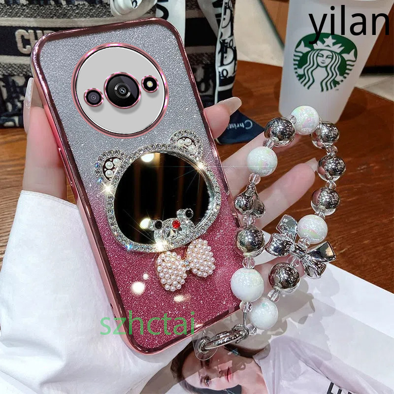 เคสโทรศัพท์ แวววาว Redmi A3 A1 A2 Plus 10C 9C 10A 12 12C Redmi 13C กระจกแต่งหน้าหูหมีเพชรหรูหราพร้อมเชือกเส้นเล็ก เคส Redmi A3 A1 A2 Plus 10C 9C 10A 12 12C Redmi 13C