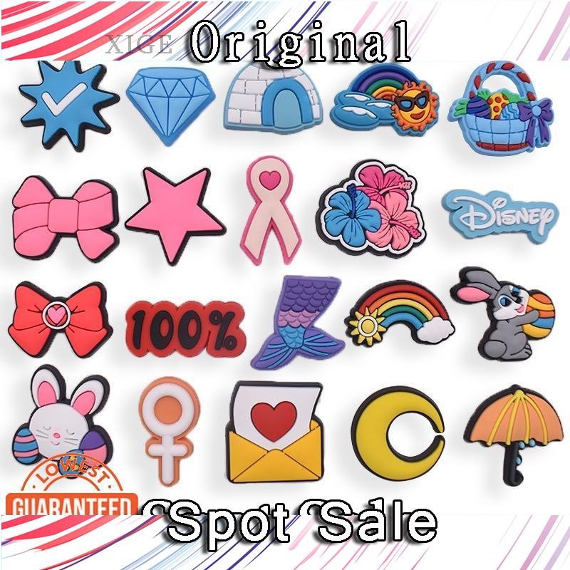 JF4 ดอกไม้น่ารักกระต่าย Rainbow croc Charm Jibitz croc Pin Jibbit Charm Crocks สําหรับผู้หญิงรองเท้า