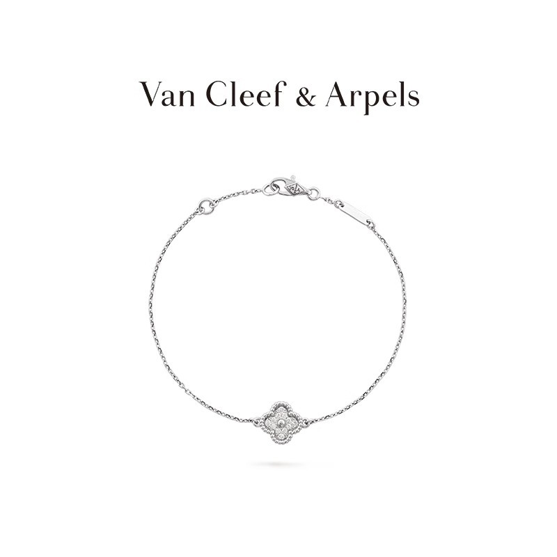 [สต๊อกพร้อมพร้อมกล่องบรรจุภัณฑ์] Van Cleef & Arpels/Vca Four Leaf Lucky Alhambra Series สร้อยข้อมือเพชรทอง 18K ของขวัญสําหรับแฟน