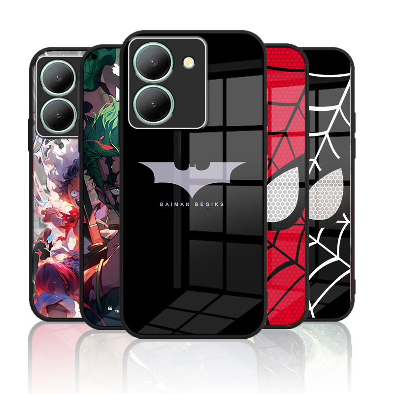 เคสกระจก VIVO Y36 4G Y27 5g Y27s Y36 5g เคสกระจกนิรภัยฮาร์ดฝาหลังขอบซิลิคอนอ่อน