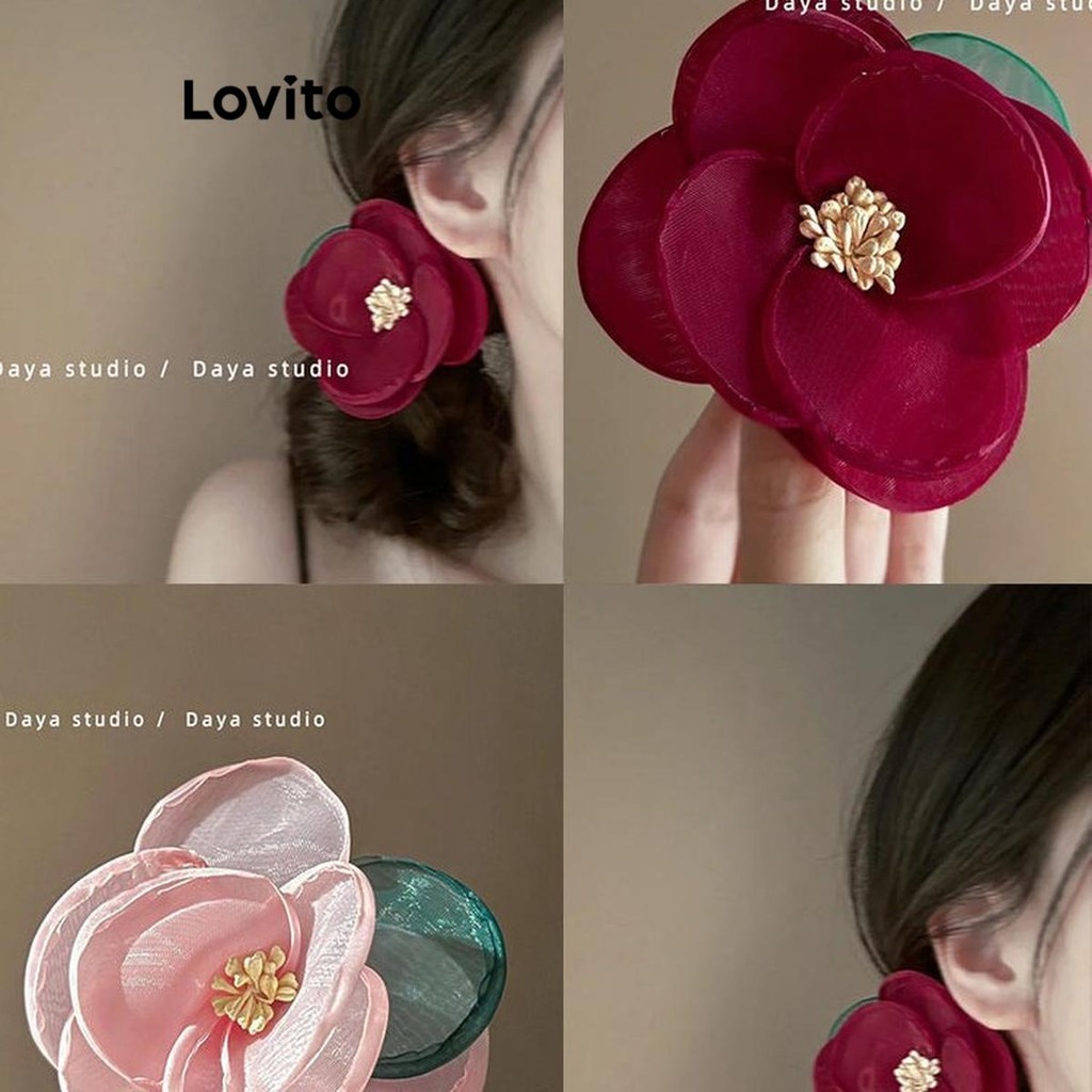 Lovito กิ๊บติดผมผู้หญิง แต่งดอกไม้ สไตล์ลำลอง LFA39044