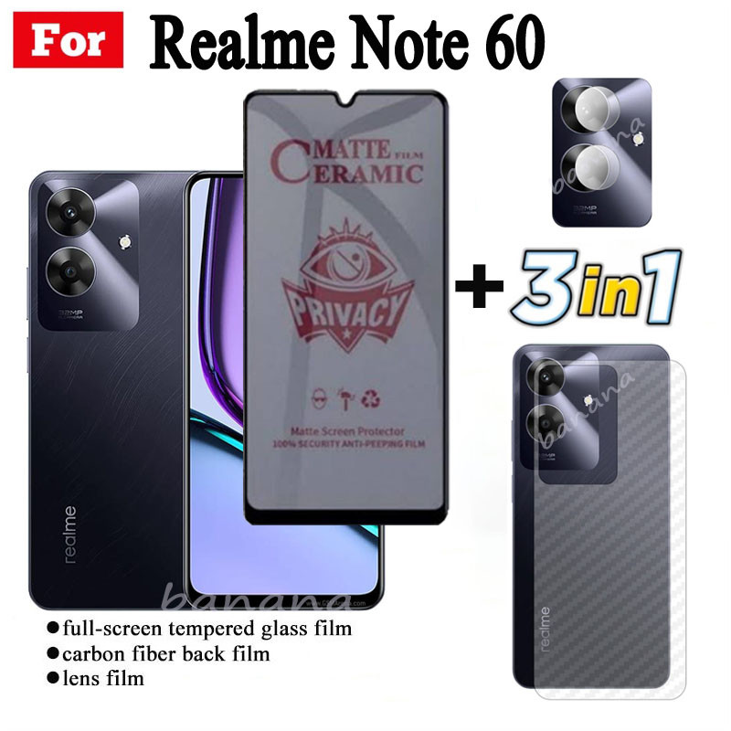 3 IN 1 Realme Note 60 Anti-Spy Privacy Ceramic film สําหรับ Realme Note60 หมายเหตุ 50 เลนส์กล้องป้องกันหน้าจอและฟิล์มด้านหลัง