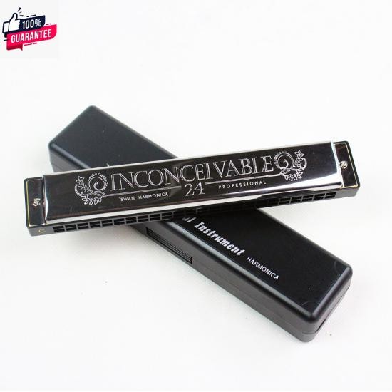 ฮาร์โมนิก้า สีเงิน ฮาโมนิก้าคีย์C เม้าออแกนขนาด24ช่อง เม์ออแกน SILVER Harmonica Inconceivable  Swan 