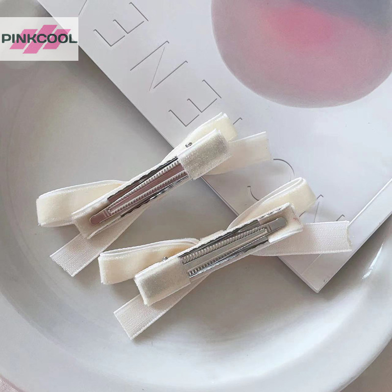 PINKCOOL 2PCS สไตล์เกาหลีสีทึบ Vintage กํามะหยี่โบว์น่ารัก Hairpin ด้านข้างคลิปสาวหวาน Cool Barrettes อุปกรณ์เสริมผมร้อน - รูปที่ 4