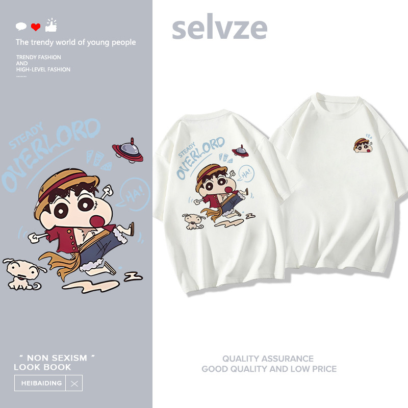 SELVZE（จัดส่งตลอด 24 ชั่วโมง） Printed T-shirt，ตัวการ์ตูนน่ารักพิมพ์เสื้อยืดแขนสั้นหลวม P000119