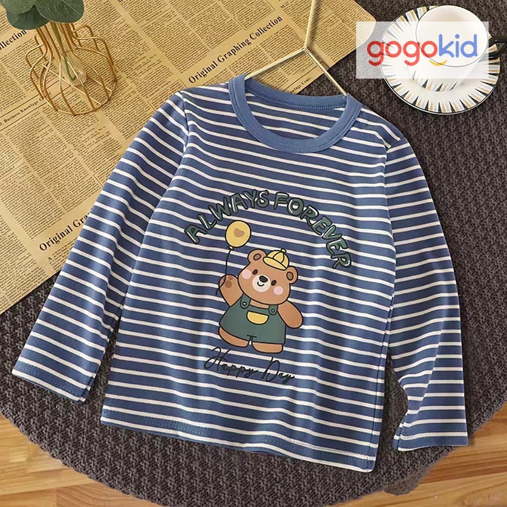 เสื้อยืดลายทางน้องหมี เสื้อแขนยาวเด็ก ใส่ได้ทั้งเด็กผูเหญิงและผู้ชาย แฟชั่นฤดูใบไม้ผลิ สำหรับอายุ 1-4 ปี