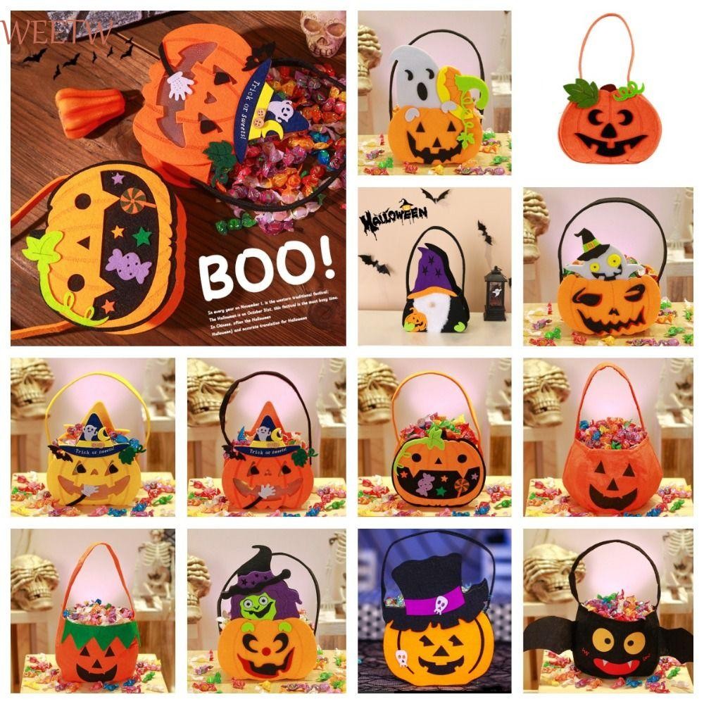 Weekt กระเป๋าสักหลาดขนสัตว์ฮาโลวีน, ของขวัญไม่ทอกระเป๋าฟักทอง Candy Bucket, Kawaii Trick หรือรักษากระเป๋าถือ Tote Bags Festival