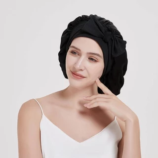 100% Mulberry Silk Sleep Cap ผู้หญิงผ้าไหม Night Bonnets Sleep Bonnets ดูแลเส้นผมริบบิ้นสไตล์การออกแบบใหม่สําหรับผมยาว