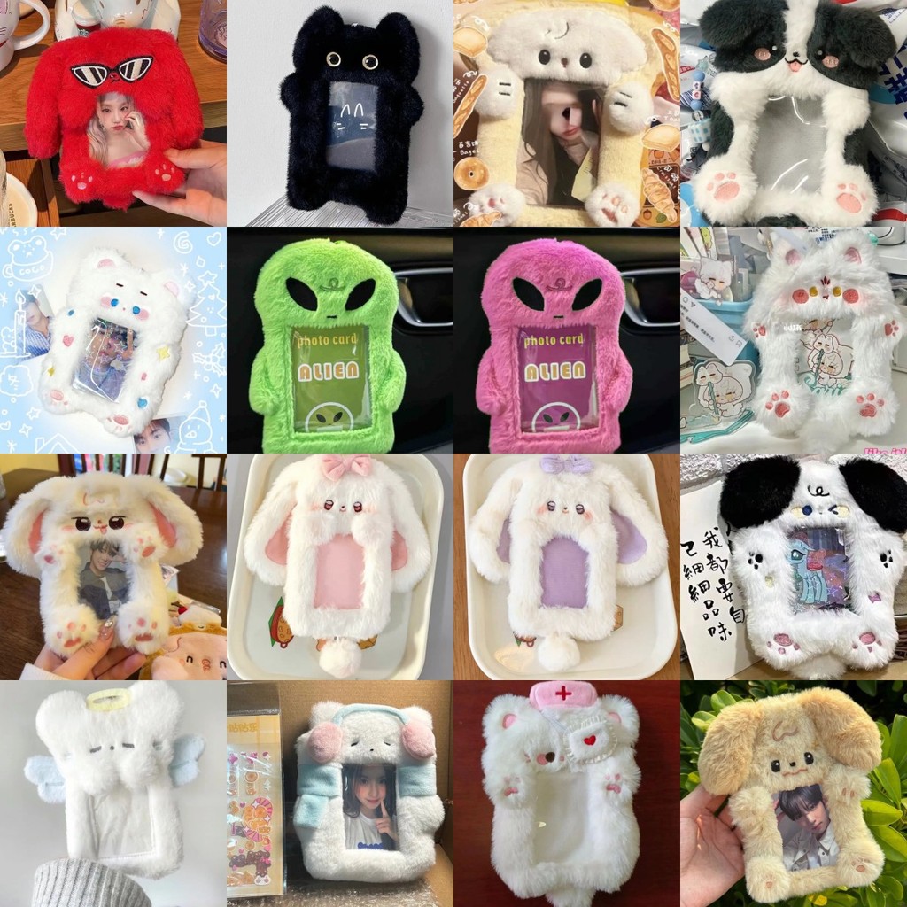 เกาหลี 3 นิ้ว Fluffy Photocard ผู้ถือ Plush Photo Card Kpop กรอบรูปสัตว์สไตล์น่ารักนักเรียนผู้ถือบัตร