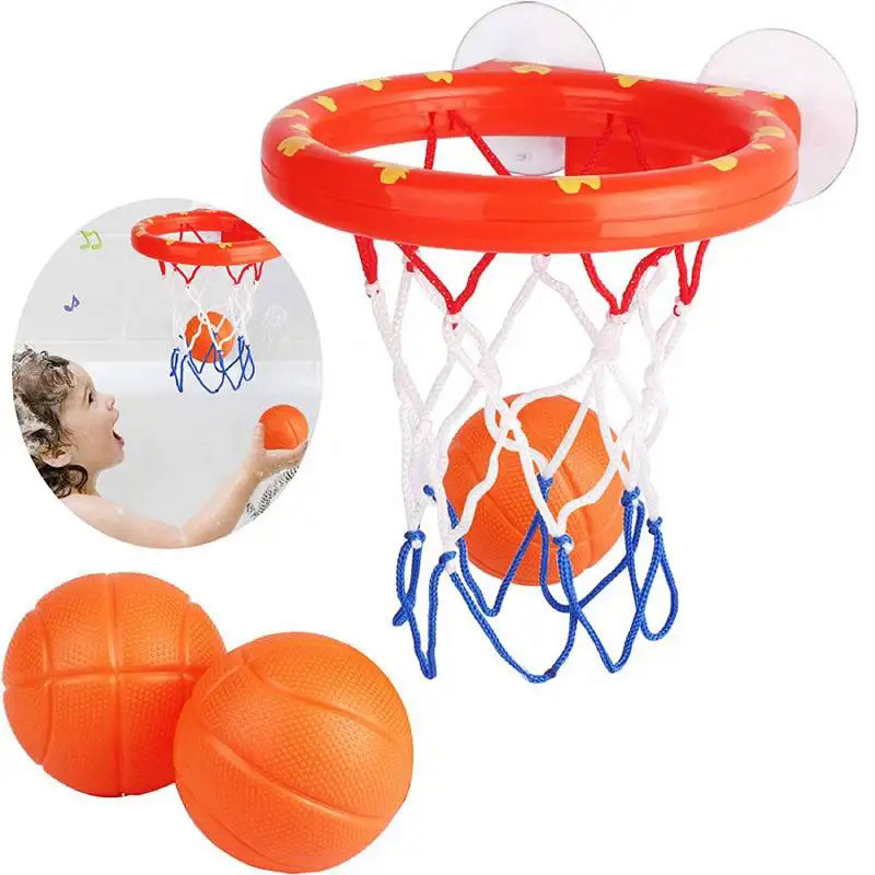 4pcs Bath Toys Bathtub Basketball Hoop with 3 Balls Fun Bathroom Shooting Game Toy Gift for Toddler 