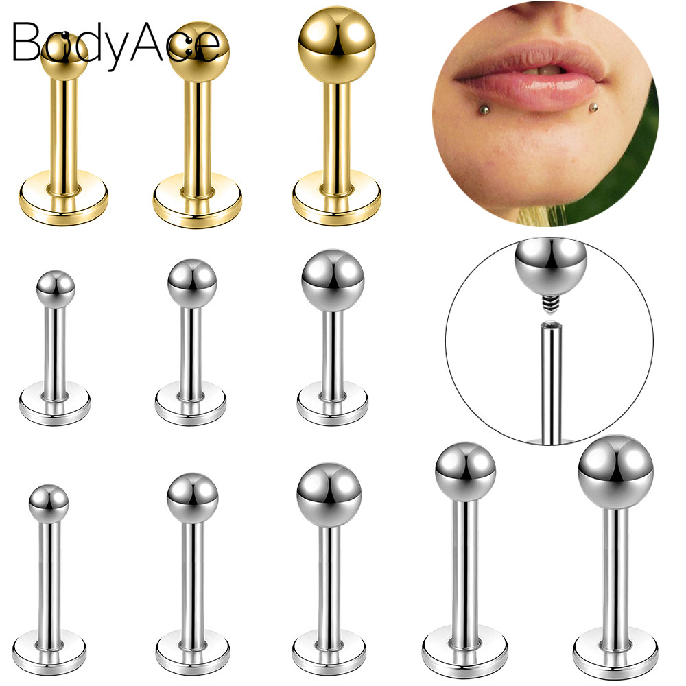 Bodyace สแตนเลสสตีล Lip Stud Helix Lip Piercing 16G/18G Labret เจาะ 1 Pc Silver Labret Stud ด้ายภายในเจาะร่างกาย