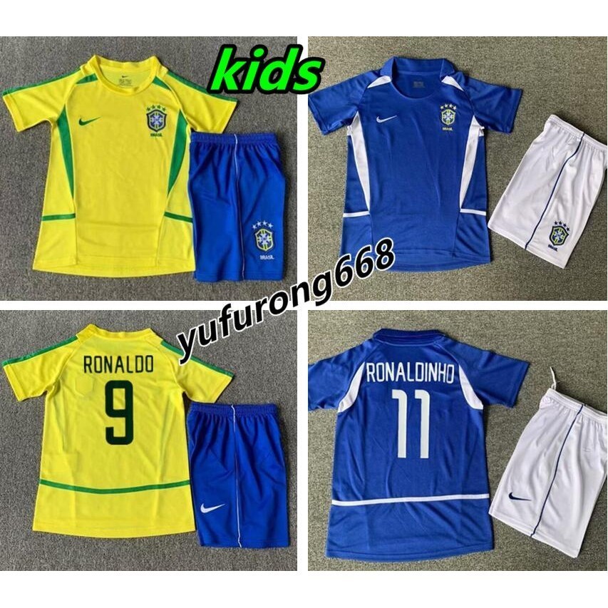 เด็ก ๆ ชุด 2002 บราซิลเหย้าย้อนยุคเด็กเสื้อฟุตบอลชุดเจอร์ซีย์เด็ก