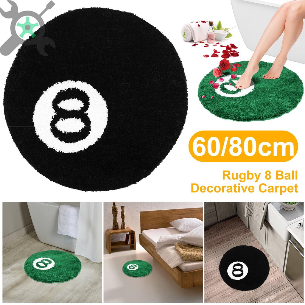 8 Ball พรม 23.6x23.6 นิ้วสีดํารอบ 8 Ball พรมลื่น Flocking พรมปูพื้นดูดซับวงกลมสีดําพรมสําหรับห้องนั่
