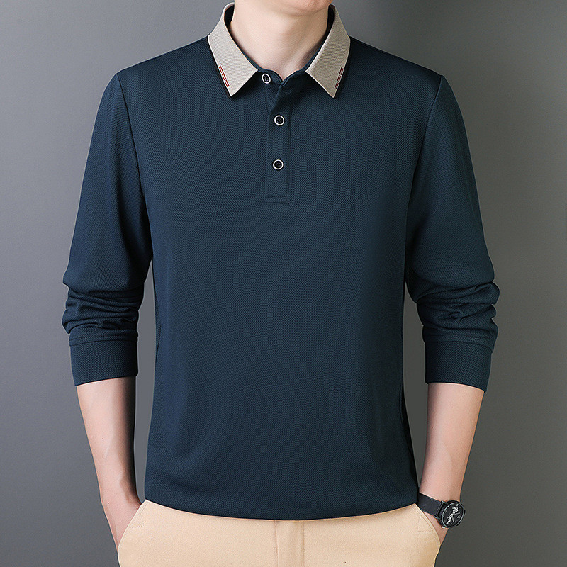50-150กก.ขนาดบวกเสื้อโปโลธุรกิจสบายๆผู้ชายแขนยาวโปโลเฟอร์ขนาดบวกปกเสื้อยืดผู้ชายทุกการแข่งขันฐานด้านบน