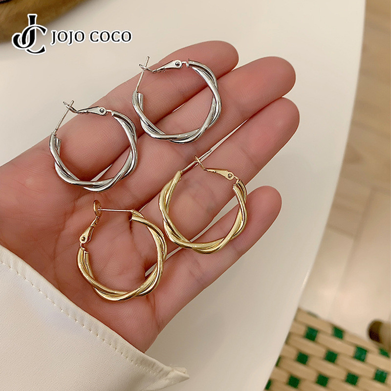 Jojo COCO ต่างหูบิดย้อนยุคใหม่สําหรับผู้หญิงต่างหูทรงกลมเกาหลีเครื่องประดับแฟชั่น ราคา ถูกที่สุด ดีลบีเคเค