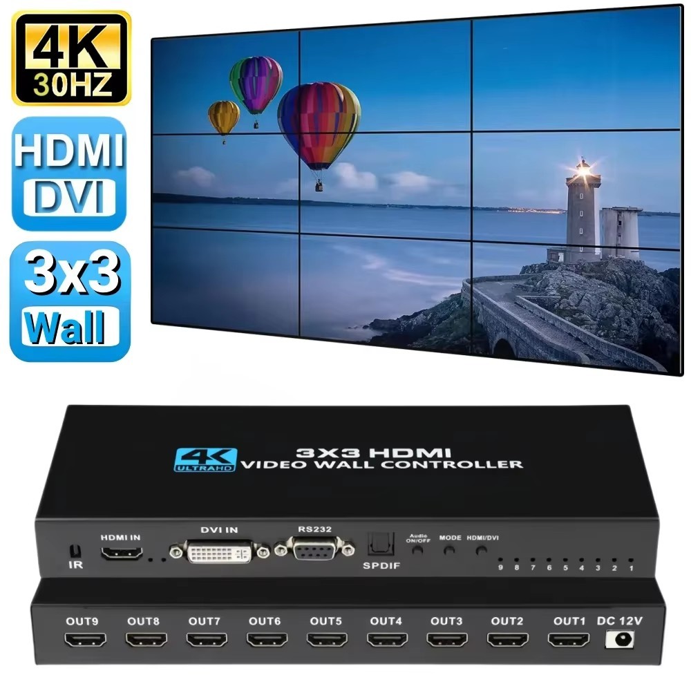 4k 3x3 HDMI Video Wall Controller DVI Video Wall Processor 1X2 1X4 1X3 2X1 2x3 3x2 4X2 Multi Screen Splicing โปรเซสเซอร์ทีวีPlicer