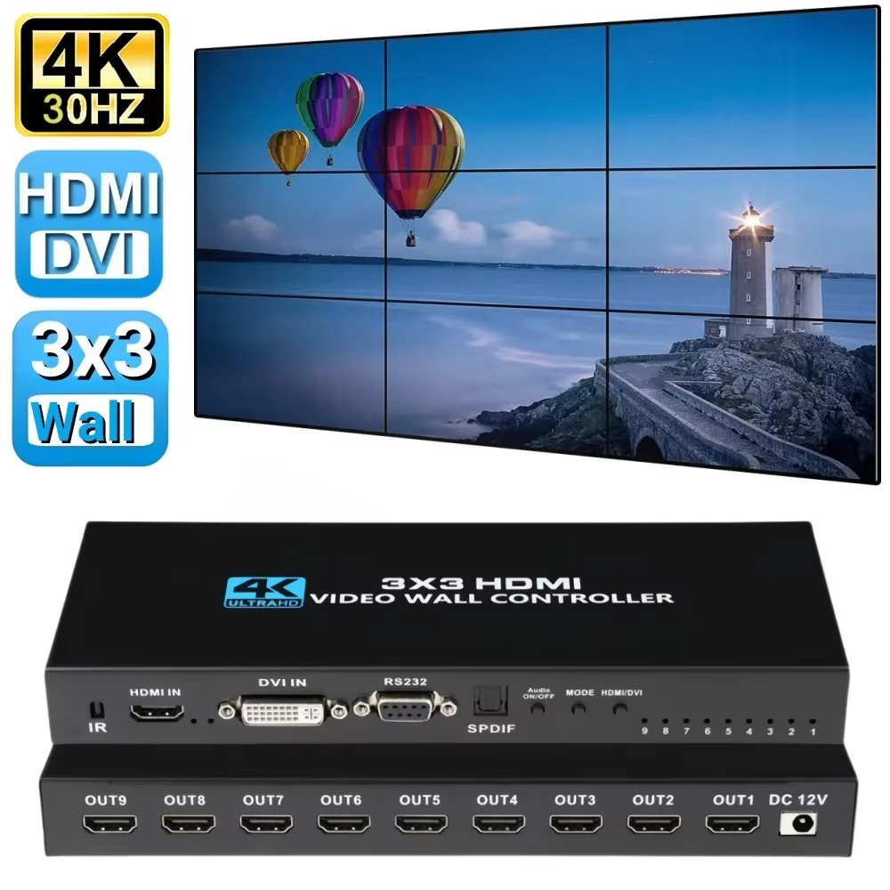 4k 3x3 HDMI Video Wall Controller DVI Video Wall Processor 1X2 1X4 1X3 2X1 2x3 3x2 4X2 Multi Screen 