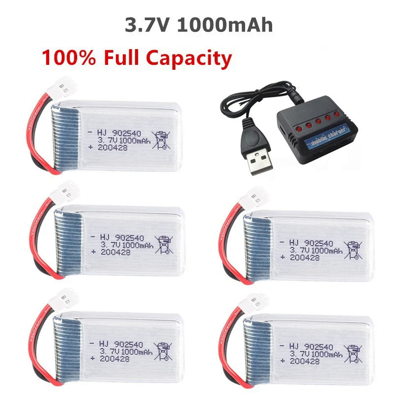 3.7V 1000mAh 902540 Lipo Battery + Charger for Syma X5 X5C X5SC X5SW TK M68 MJX X705C SG600 KY601 RC