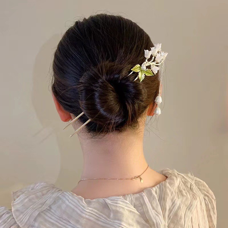 Pearl Bell Orchid พู่ Hairpin ผู้หญิงสไตล์โบราณ Cheongsam Hanfu Step Shake ใหม่จีน Hairpin Headpiece