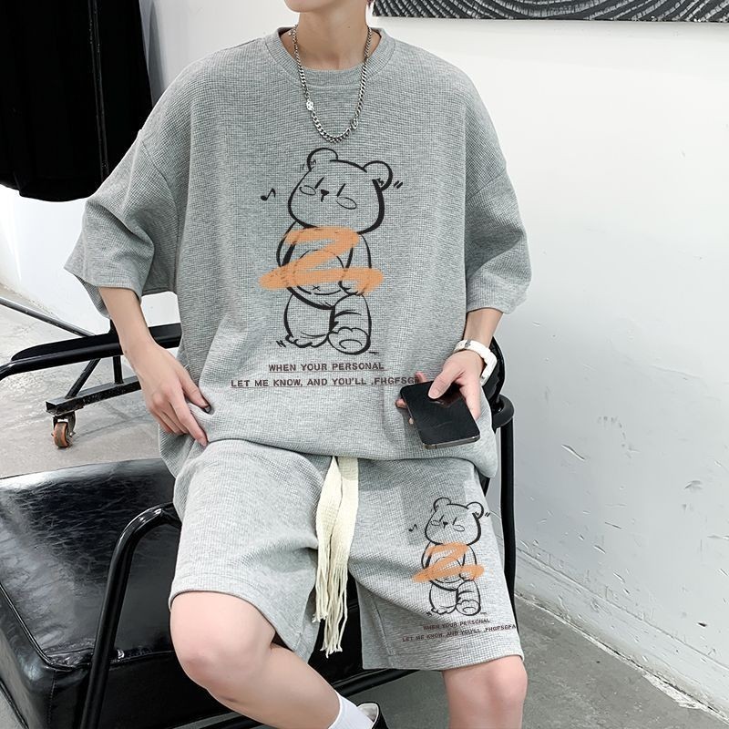 ชุดเซตผู้ชาย สกรีนลายหมี เสื้อ+กางเกง SH31