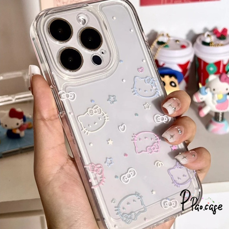 น่ารัก HelloKitty โปร่งใสเข้ากันได้เคสไอโฟน 15 11 13 Pro Max 7 Plus 14 12 Pro Max XS XR X Max 7 15 14 8 Plus SE 2020 เคส