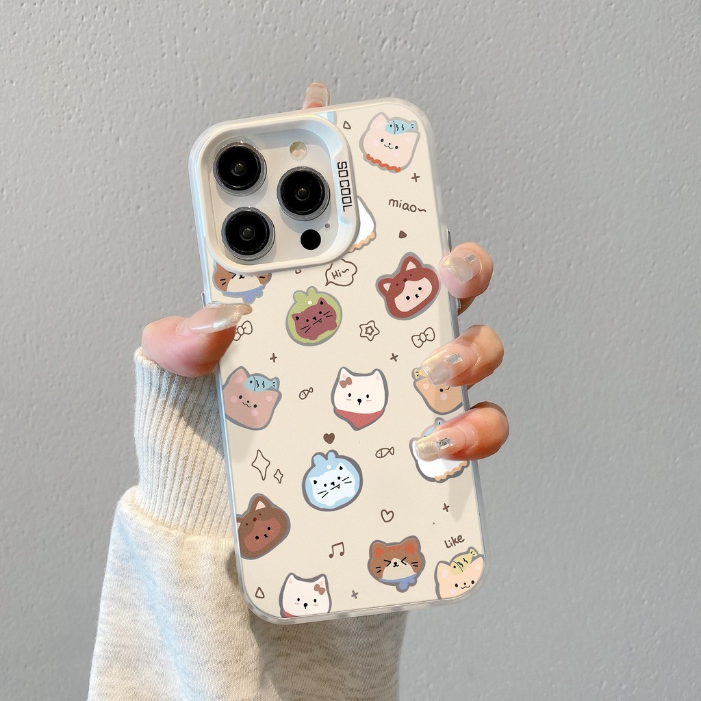 สัตว์น่ารักสำหรับ iPhone 16 15 14 13 12 11 Pro Plus MAX x XR XS MAX border พิมพ์ All-Inclusive fullcover กันกระแทก