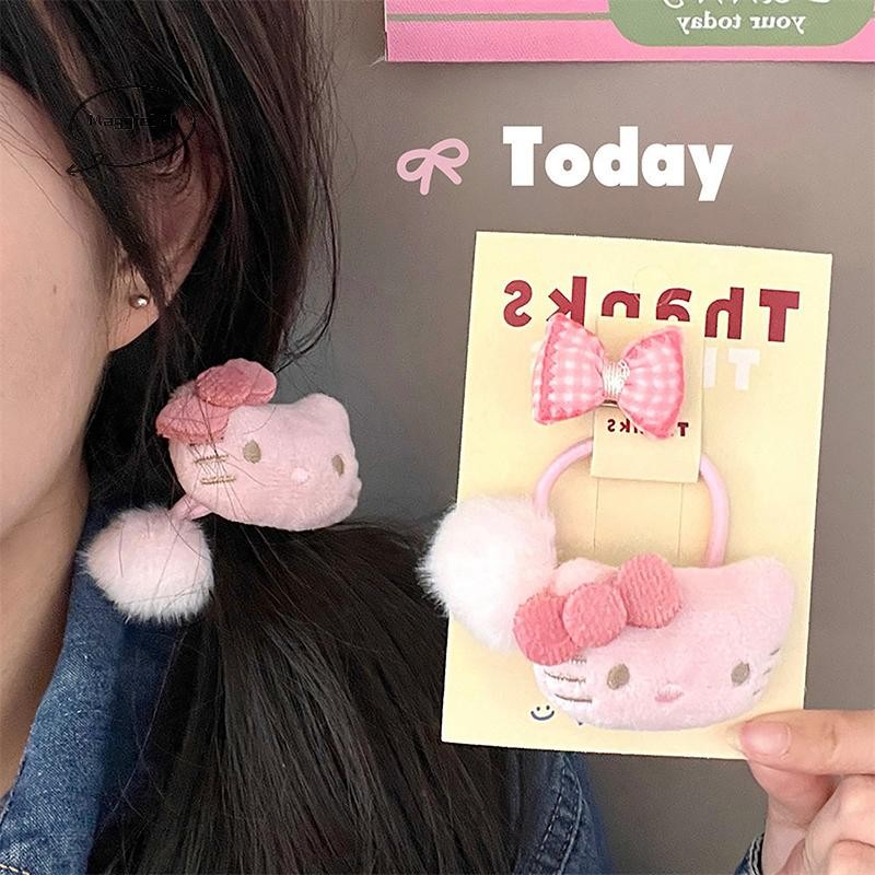 Maggiel 1 ชุดการ์ตูนน่ารักอะนิเมะ Hello Kitty Kawaii นักเรียนเชือกผมผมหางม้า DIY ตกแต่ง Sanrio ผมวงกลมอุปกรณ์เสริมผมของเล่น TH