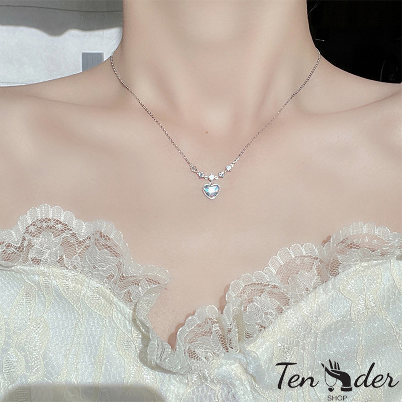 COD-ส่งเร็วจากไทย ดวงจันทร์รักหัวใจสร้อยคอ Elegant อารมณ์หวานสร้อยคอ Vintage Rhinestone สร้อยคอ-Tender