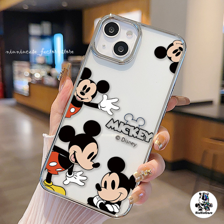 เคสไอโฟน11 13 รูปแบบมิกกี้เมาส์ อินเทรนด์หรูหราชุบเลนส์กรอบสําหรับ For iPhone 11 12 13 14 15 Pro X 7Plus XR XS Max SEเคส