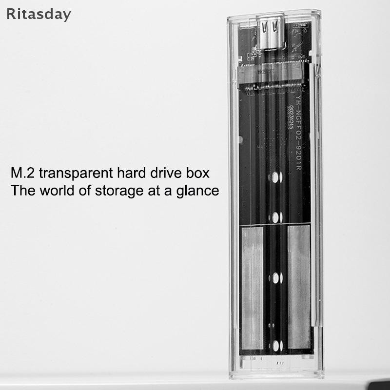 Ritasday M.2 NVME PCIe NGFF SATA Protocol Case Clear USB Type C 10Gbps PCI-E โปร่งใสฮาร์ดดิสก์ภายนอกกล่องสําหรับแล็ปท็อปโทรศัพท์ใหม่