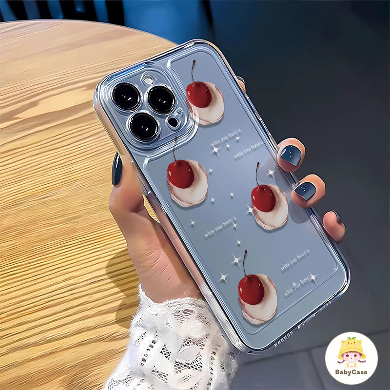 สร้อยข้อมือเชอร์รี่สดสด เคสiPhone 13 11 15 Pro Max 14 12 Pro Max 7Plus XS XR X Max 7 15 14 8 Plus SE 2020