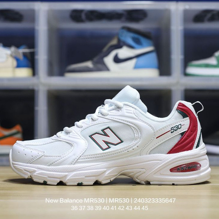 NEW BALANCE MR530 Series Retro DAD สไตล์ตาข่ายวิ่งรองเท้าผ้าใบลำลองสีแดงสีขาว qtpv