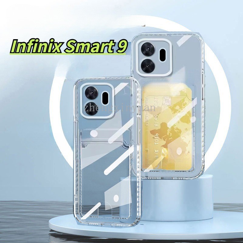 ปลอกสําหรับ Infinix Smart 9 4G 5G 2024 ฝาครอบโทรศัพท์พร้อมช่องใส่การ์ดใส่กระเป๋าสตางค์สําหรับ InfinixSmart9 Smart9 ถุงลมนิรภัยใสซิลิโคนกรณี
