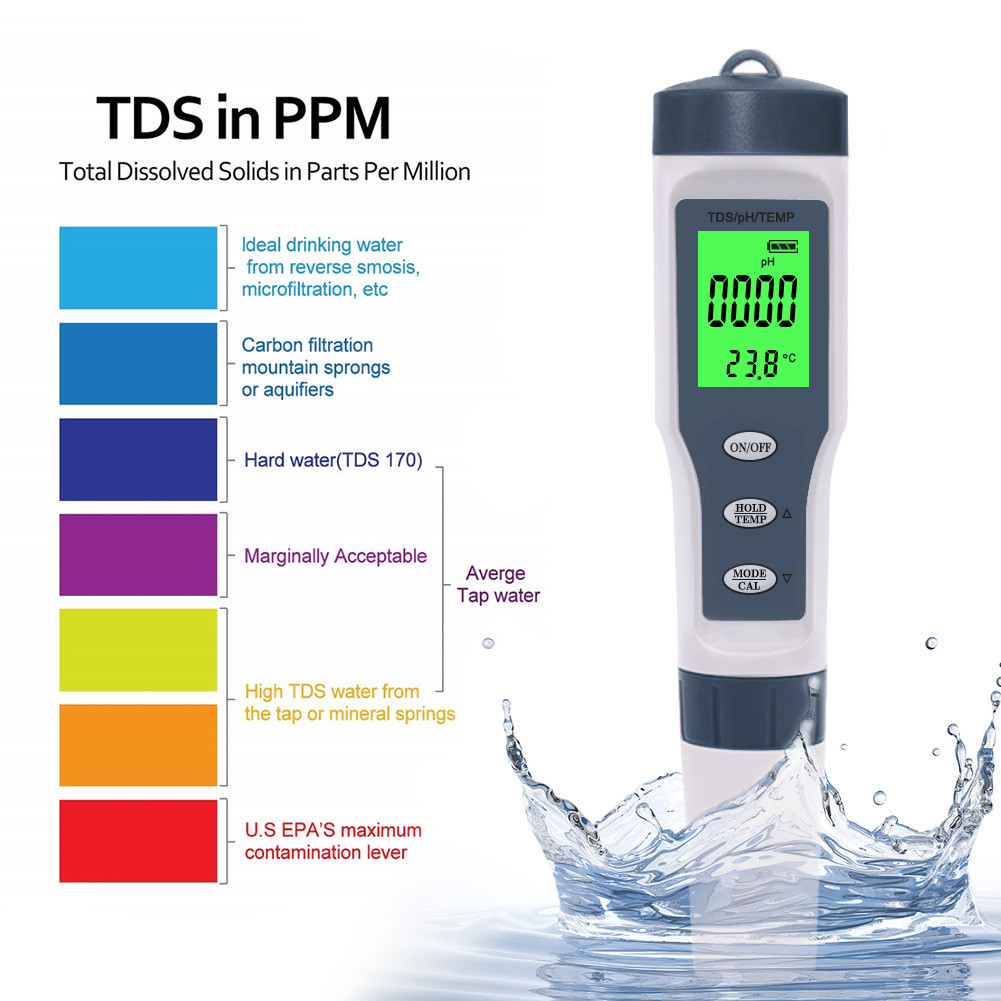 🍀TDS/PH/TEMP three-in-one test pen ph; tds/ph water quality swimming pool testing