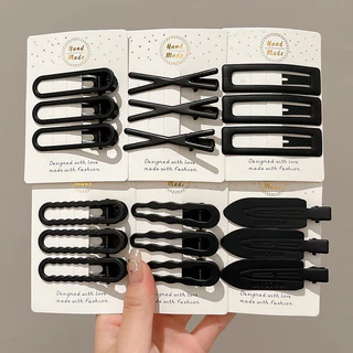 3-6 ชิ้นชุดสีดํา Hairpins ชุดด้านข้าง Bangs คลิป 2024 ใหม่ One-word คลิปสาวอุปกรณ์เสริมผม
